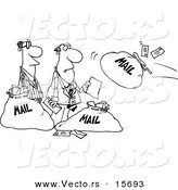 Vector of a Cartoon Cartoon Black and White Outline Design of Businessmen and Incoming Mail - Coloring Page Outline by Toonaday