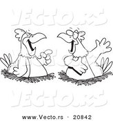 Vector of a Cartoon Cartoon Black and White Outline Design of Chatting Chickens - Coloring Page Outline by Toonaday