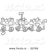 Vector of a Cartoon Cartoon Black and White Outline Design of No Evil Cats - Coloring Page Outline by Toonaday