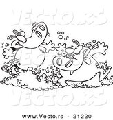 Vector of a Cartoon Cartoon Black and White Outline Design of Party Hippos Playing in Bubbles - Coloring Page Outline by Toonaday