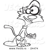 Vector of a Cartoon Cat Burglar Shining a Flashlight - Outlined Coloring Page by Toonaday