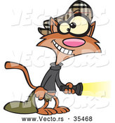 Vector of a Cartoon Cat Burglar with a Flashlight and Bag of Stolen Goods by Toonaday