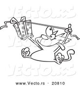 Vector of a Cartoon Cat Opening a Christmas Gift - Coloring Page Outline by Toonaday