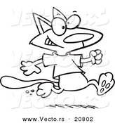Vector of a Cartoon Cat Running in a T Shirt - Coloring Page Outline by Toonaday