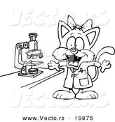 Vector of a Cartoon Cat Scientist - Outlined Coloring Page by Toonaday