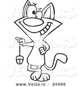 Vector of a Cartoon Cat Swinging a Computer Mouse - Outlined Coloring Page by Toonaday