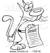 Vector of a Cartoon Cat with a List of Demands - Outlined Coloring Page by Toonaday