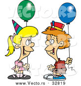 Vector of a Cartoon Caucasian Birthday Boy and Girl with Balloons by Toonaday