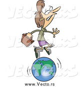 Vector of a Cartoon Caucasian Businesswoman Running on a Globe by Toonaday