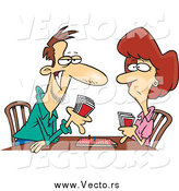 Vector of a Cartoon Caucasian Couple Playing Cribbage by Toonaday