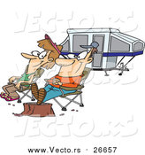 Vector of a Cartoon Caucasian Couple Relaxing at a Campsite near Their Tent Trailer by Toonaday