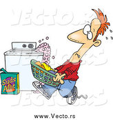 Vector of a Cartoon Caucasian Man Carrying a Basket of Laundry by an Overflowing Washing Machine by Toonaday