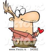 Vector of a Cartoon Caucasian Man Holding a Small Heart by Toonaday