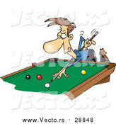 Vector of a Cartoon Caucasian Man Leaning over a Billiards Table by Toonaday