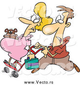 Vector of a Cartoon Caucasian Man Pushing His Pregnant Wife on a Dolly by Toonaday