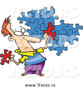Vector of a Cartoon Caucasian Man Trying to Assemble a Puzzle by Toonaday