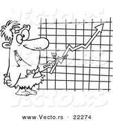 Vector of a Cartoon Caveman Executive Pointing to a Chart - Coloring Page Outline by Toonaday
