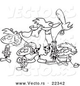 Vector of a Cartoon Caveman Family - Coloring Page Outline by Toonaday