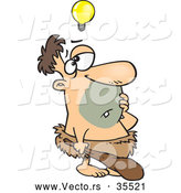 Vector of a Cartoon Caveman Thinking with a Light Bulb Floating Above His Head by Toonaday