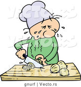 Vector of a Cartoon Chef Cutting Onions While Crying by Gnurf