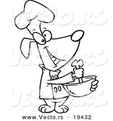 Vector of a Cartoon Chef Dog Mixing with a Bone - Outlined Coloring Page by Toonaday