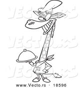 Vector of a Cartoon Chef Giraffe Holding a Platter - Outlined Coloring Page by Toonaday