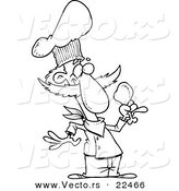 Vector of a Cartoon Chef Holding a Chicken Drumstick - Coloring Page Outline by Toonaday