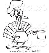 Vector of a Cartoon Chef Turkey Bird Holding a Pot - Coloring Page Outline by Toonaday