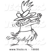 Vector of a Cartoon Chicken Hula Dancing - Outlined Coloring Page by Toonaday