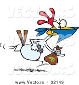 Vector of a Cartoon Chicken Thief Running with a Money Bag by Toonaday