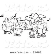 Vector of a Cartoon Choir Kids Singing - Outlined Coloring Page by Toonaday