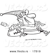 Vector of a Cartoon Christmas Elf Delivering Santa Mail - Coloring Page Outline by Toonaday