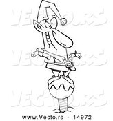 Vector of a Cartoon Christmas Elf on the North Pole - Coloring Page Outline by Toonaday