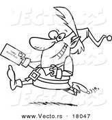 Vector of a Cartoon Christmas Elf Running with a Letter for Santa - Outlined Coloring Page by Toonaday