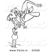 Vector of a Cartoon Christmas Elf Standing on a Pole and Keeping a Look out - Outlined Coloring Page by Toonaday