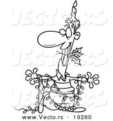 Vector of a Cartoon Christmas Man in Lights, with a Candle and Holly - Outlined Coloring Page by Toonaday