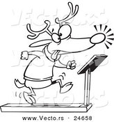 Vector of a Cartoon Christmas Reindeer Running on a Treadmill - Outlined Coloring Page by Toonaday