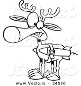 Vector of a Cartoon Christmas Reindeer with Strapped Rockets - Outlined Coloring Page by Toonaday