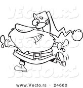 Vector of a Cartoon Christmas Santa Dancing - Outlined Coloring Page by Toonaday