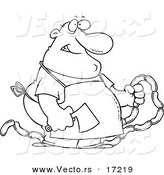 Vector of a Cartoon Chubby Butcher Holding Sausage Links - Coloring Page Outline by Toonaday