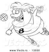 Vector of a Cartoon Chubby Female Volleyball Player Jumping to Hit the Ball - Coloring Page Outline by Toonaday