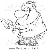 Vector of a Cartoon Chubby Male Volleyball Player Hitting a Ball - Coloring Page Outline by Toonaday