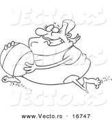 Vector of a Cartoon Chubby Woman Running with a Beach Ball - Coloring Page Outline by Toonaday