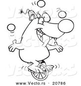 Vector of a Cartoon Circus Bear Juggling on a Unicycle - Coloring Page Outline by Toonaday