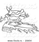 Vector of a Cartoon Clam Playing a Clam Surfing - Coloring Page Outline by Toonaday