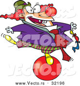 Vector of a Cartoon Clown Balancing on a Red Ball by Toonaday