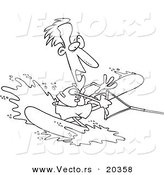 Vector of a Cartoon Clumsy Man Water Skiing - Coloring Page Outline by Toonaday