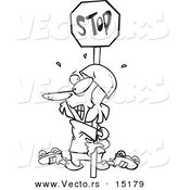 Vector of a Cartoon Clumsy Roller Blader Hugging a Stop Sign - Coloring Page Outline by Toonaday