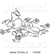 Vector of a Cartoon Collapsed Unlucky Businessman over a Pot - Coloring Page Outline by Toonaday