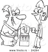 Vector of a Cartoon Colleagues Flirting at the Water Cooler - Outlined Coloring Page by Toonaday